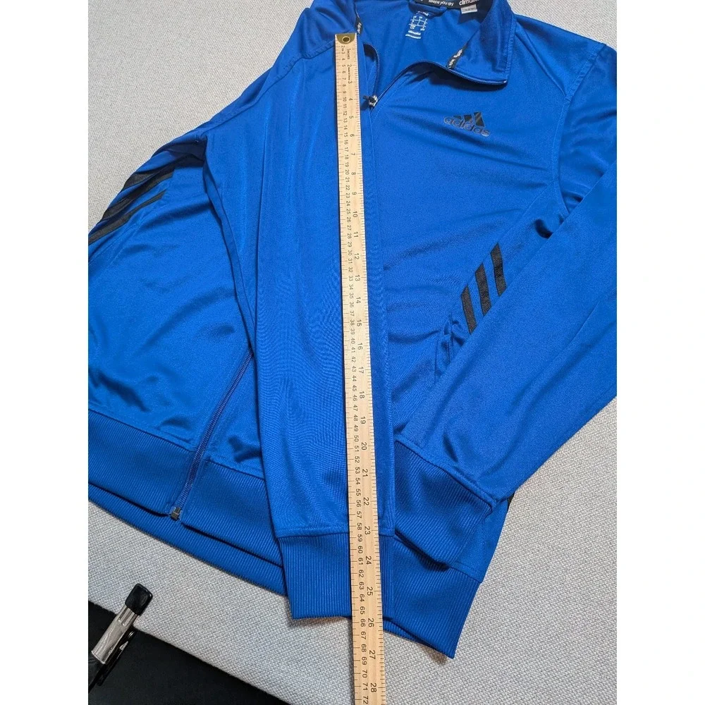 Adidas Climalite Track Jacket Mens L Royal Blue Black 3-Stripe Full Zip Gym
